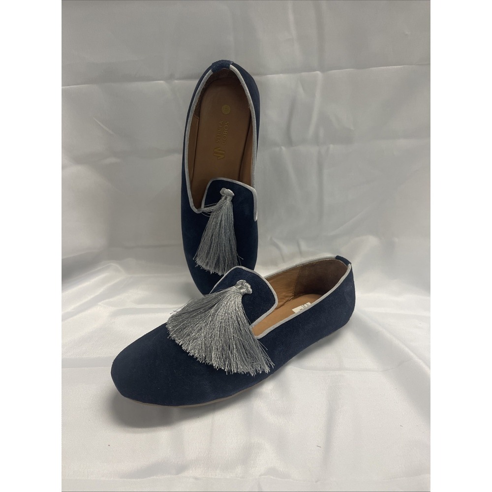 Silvia Cobos Cora Leather Loafer Navy/Silver Size 11 New